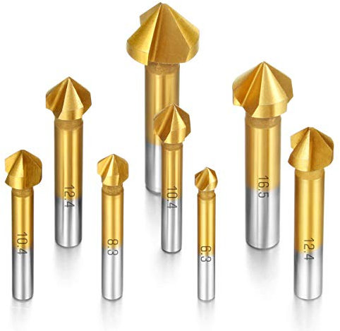 Camtek 8Pcs Fraise à Noyer 90°HSS Couteau à chanfreiner en titane Foret Titane Metaux Chanfreiner Outil de Vis Convient Pour DIY, Home et General Construction