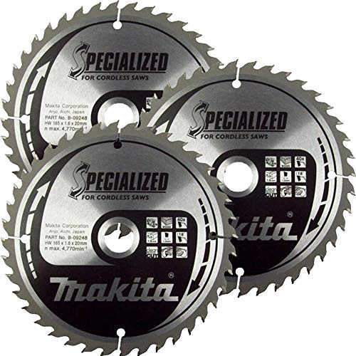 Makita B-09248 165mm x 20mm x 40T Specialized Circular Saw Blade For DHS680, DSS610 Pack of 3