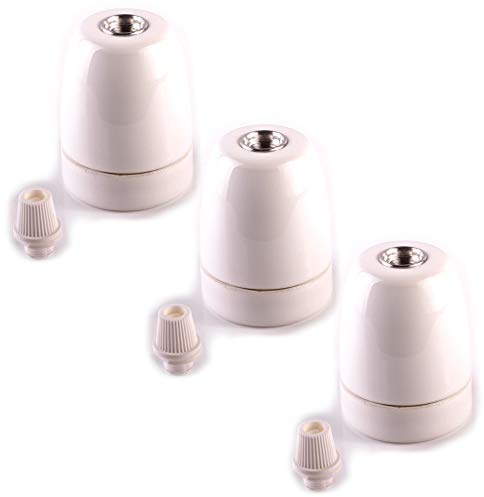 3x Porzellanfassung Porzellan Fassung E27 Lampenfassung Lampe Klemmnippel weiß