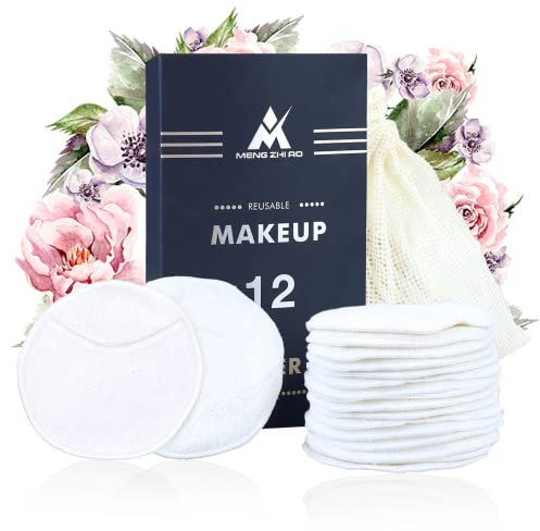 12 Stück Makeup Entferner Pads, Kosmetikpads aus Bambusfaser Waschbare Abschminkpads mit Baumwolle Wäschebeutel, Wiederverwendbar Makeup Cleansingpads Abschminktücher zum Aufhängen