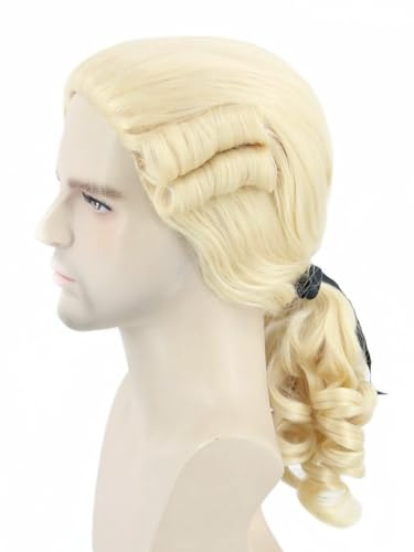 Topcosplay Herren Barock Perücke mit Zopf Blonde Richter Perücke Rokoko Lockig Marquis Perücken für Faschings Halloween