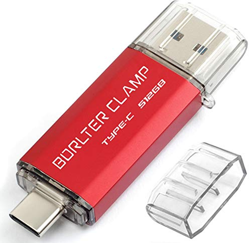 Clé USB Type C 512 Go, BorlterClamp Double Connecteur Mémoire Stick USB A et C 3.0 OTG U Disque pour Smartphone Android Samsung S10/S9, Huawei Honor, etc., Tablette et Ordinateur (Rouge)