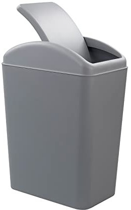 Xowine 4.2 Gallon Plastic Swing Top Trash Can with Lid, Covered Swing Top Waste Basket, Gray