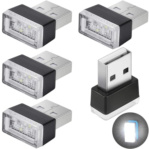CTRICALVER Luci Ambiente Auto, Mini luci usb, LED Interni USB, Interni per auto luce portatili, luce d'atmosfera per auto, per Banca di alimentazione per laptop, 5 pcs bianca