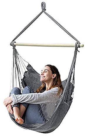 Hängestuhl Hängesessel Hängeschaukel Textil Hängesitz Drehwirbel Holz Querstrebe Indoor Outdoor Teenager Mädchen Sessel Outdoor Indoor Balkon (Light Gray)