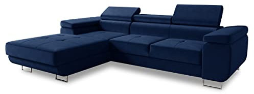 Sofnet Ecksofa Divo mit Schlaffunktion, Bettkasten und Kopfteilverstellung, Polsterecke, Wohnlandschaft, Sofagarnitur, Couch, Sofa, Federkern (Dunkelblau (Kronos 09), Ecksofa Links)
