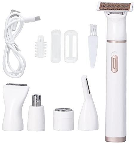 Elektrischer Haarentferner Damen 5in1 USB Akku Gesichtsrasierer Edelstahl Klinge Abnehmbar für Gesicht Augenbrauen Nasenhaare Achseln Bikini Körperpflege