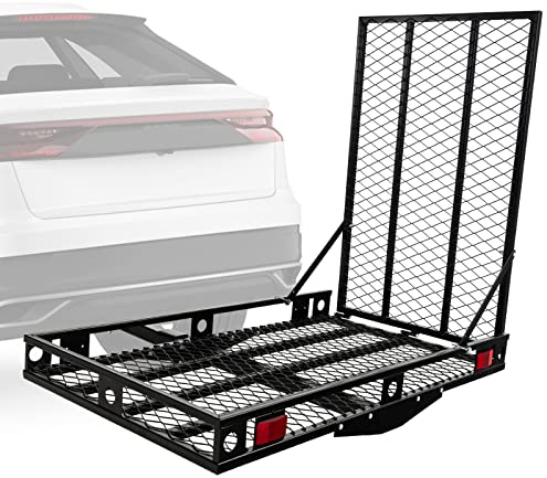 Nightcore Hitch Mount Cargo Carrier, Folding Hitch Mount Wheelchair Carrier w/ 2 Tie-Down Straps, Mobility Scooter Loading Ramp, Ideal for Wheelchair, Scooter, Lawn Mower, 500 lbs Max Load