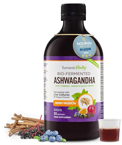 Ashwagandha KSM-66 Liquid Bio-Fermented with Turmeric, Probiotics & Digestive Enzymes for Stress, Mood & Gut Health - Natural Berry Passion Flavour