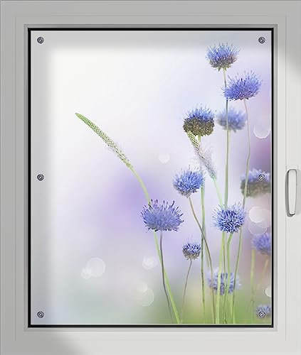 Wallario Lichtschutzbild, Dekorativer Sichtschutz Sonnenschutz 76 x 93 cm mit Motiv: Abstrakte lila Blume - Verdunklungsrollo ohne Bohren