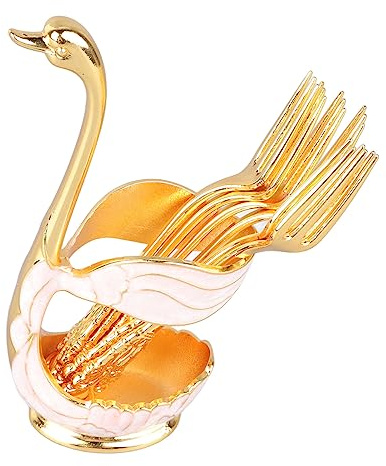 Soporte para Cuchara de Postre, Soporte para Cuchara de café de Aleación Duradera para Fiesta (Soporte dorado blanco con tenedor)