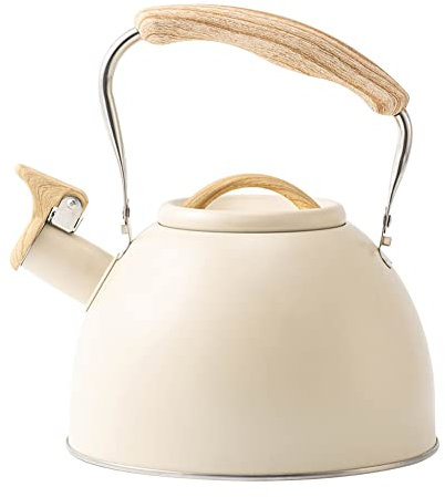 Uposao Bouilloire Sifflante Induction 3L INOX Théières avec Sifflet D'Avertissement Théière Design Vintage avec Poignée Bois pour Cuisinière, Bouilloire Gaz, sans BPA, pour Thé, Café
