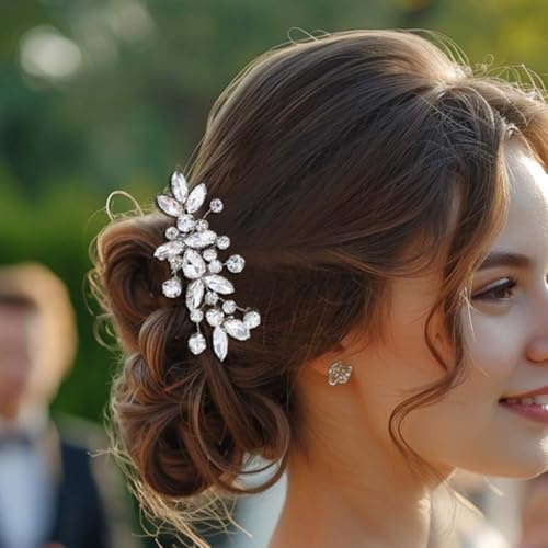 Ushiny Kristall Braut Hochzeit Haar Kamm Silber Strass Haarteil Braut Haar Zubehör für Frauen