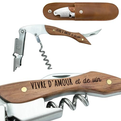 ERNESTINE - Tire-bouchon sommelier en acier inoxydable gravé, professionnel, avec coupe-bouteille, ouvre-capsule et couteau - Cadeau personnalisé pour homme femme - Ouvre-bouteille cadeau anniversaire