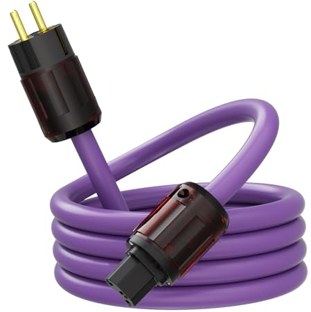 YuanYong Audiophiles Audio Stromkabel HiFi Netzkabel 12AWG 7N OCC 24K Vergoldeter 2-Loch-Stecker Und IEC320-C15 Buchse 125V/15A FüR Lautsprecher, VerstäRker, Subwoofer, Heimkino(1.5M/4.9Ft)