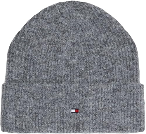 Tommy Hilfiger Damen Strickmütze Essential Flag Fuzzy Beanie mit Logo, Grau (Mid Grey Melange), Einheitsgröße