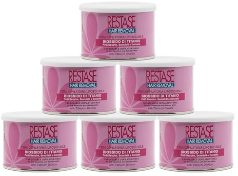 RESTASE | Cera Depilatoria Liposolubile, Biossido di Titanio, Pelli Secche, Sensibili e Delicate, 6 x 400 ml, Made in Italy