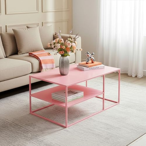 [en.casa] Couchtisch Solund Beistelltisch Metall Rosa Wohnzimmertisch mit Stauraum 90 x 60 x 45 cm Sofatisch rechteckig Kaffeetisch