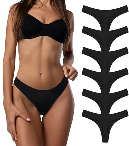 Desanlapi Dam Bomull Stringtrosa Multi Delar Bomull Spandex Stringtrosa Bekväma Underkläder Trosor Stringtrosa 6-pack, Svart, S