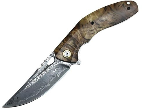 QIANGSHI Klappmesser Einhandmesser,Outdoor Messer Damaststahl Messer Outdoor Edelstahl Ultrascharfes Camping Reise Outdoor Tragbares