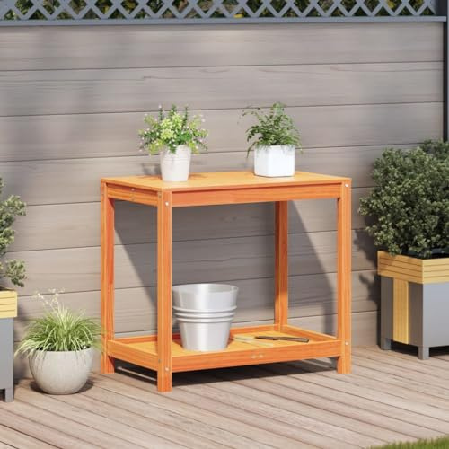 Gecheer Tavolo Invaso con Ripiano,Tavolo da Lavoro per Giardino,Tavolo per Piante in Legno,Banco da Lavoro da Giardino,Tavolo da Esterno,Mobili da Giardino Marrone Cera 82,5x50x75 Massello Pino