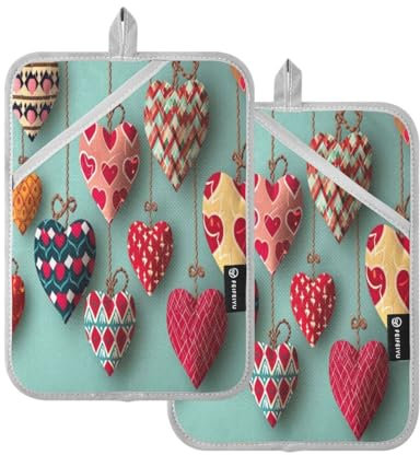 JUMBEAR Set di 2 presine a forma di cuore con tasca per cucina, resistenti al calore, presine, guanti da forno, sottopentola per cottura al forno, 17,8 x 22,9 cm