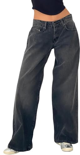 Yassiglia Women's Baggy Jeans Y2K Low Rise Wide Leg Jeans Boyfriend Jeans for Women Casual Baggy Trousers with Pocket (Wide-Legged&Grey B, S)