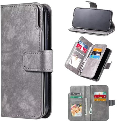 Czhwsm Funda de piel magnética compatible con Xiaomi Redmi Note 10S con soporte para tarjetas + 2 protectores de pantalla de vidrio templado, color gris