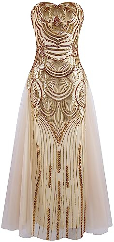 Angel-fashions Damen Paillette Trägerlos Schatz Mesh Gatsby Bankett Hochzeitskleid