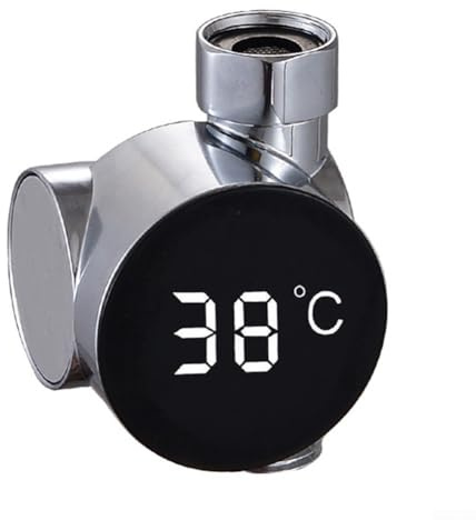 Besttoolifes Intelligentes LED-Duschthermometer, Wasserdurchfluss, selbstgenerierendes Duschtemperaturmessgerät für Baby-Badewanne, keine Batterien erforderlich, 360° drehbares Display (Silber)