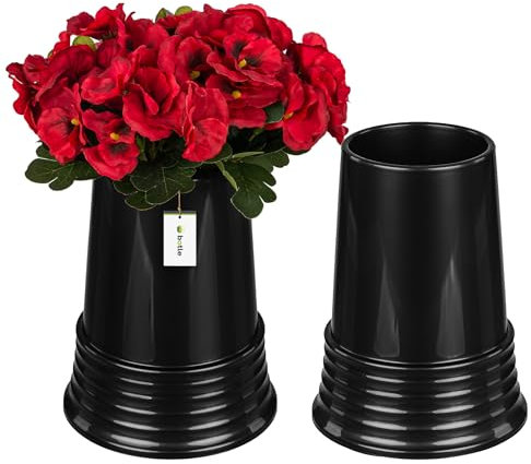 2 jarrones de cementerio en forma de cono, punta de lápida, decoración para tumba, jarrón de flores, 24 cm de alto, 11 cm de diámetro, composiciones de flores de grafito para flores vivas y