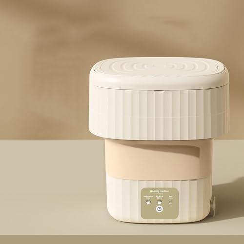 Tousiyra Lavatrice Portatile, 9 Litri Mini Lavatrice Portatile, Lavatrice Portatile Pieghevole con Centrifuga, Lavatrice da Campeggio Piccola per Biancheria Intima, Calzini, Vestiti per Bambini,Cream