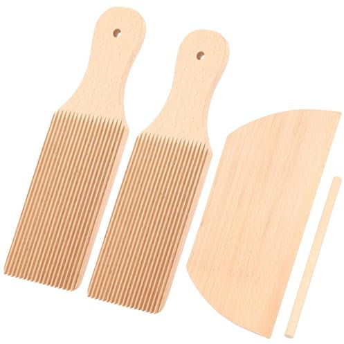 VAVPUP Gnocchi Board with Paddle,Wood Pasta Making Tool Set Portable Butter Paddle Set Reliable Gnocchi Board Set Practical Dough Cutter Rolling Pin for Home Restaurant Kitchens