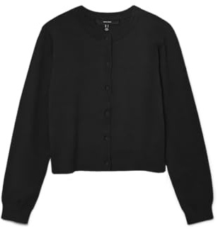 VERO MODA Femme O-Neck Button Vmvicky Noos Cardigan À Col Rond avec Bouton, Noir, M EU