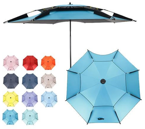 HonunGron 200/220/240cm Großer Strandschirm, Sonnenschirm Angel Windfest UV-Schutz 50+, Angelschirm Mit Erdspieß, Sonnenschirm Für Reise/Camping/Terrasse/Garten/Balkon (240cm,Blau)