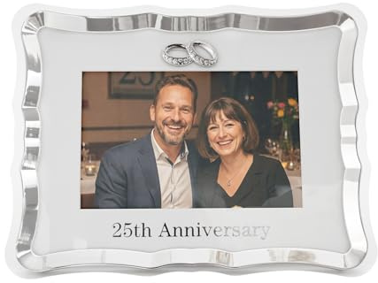 Happy Homewares modern 25-årsjubileum 4 x 6 stålbildram i silverplätering med dubbla diamantringar | För vägg eller bord | svart sammetsbaksida