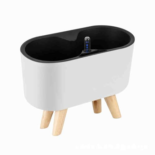 RFSHOPQP Watering Self-priming Flowerpot, Plastic Planter with Solid Wood Feet for Balcony Office Living Room(White)