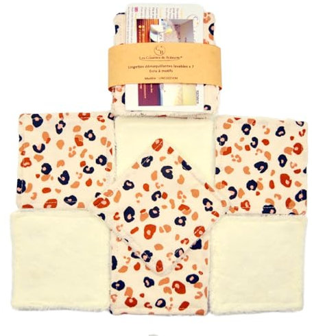 Salviette struccanti lavabili in bambù, dischetti riutilizzabili, pads, fatti a mano, set da 7 (Crema fantasia)