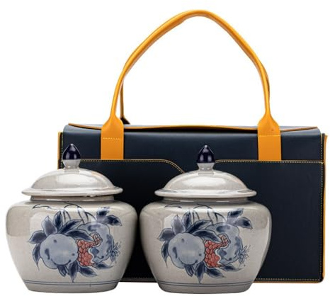 VEXDOSLE Tea Caddy Ceramic Loose Tea Storage Container Jar Household Sealed Jar Empty Jar Retro Tea Set Double Jar Gift Box Set Tea Can