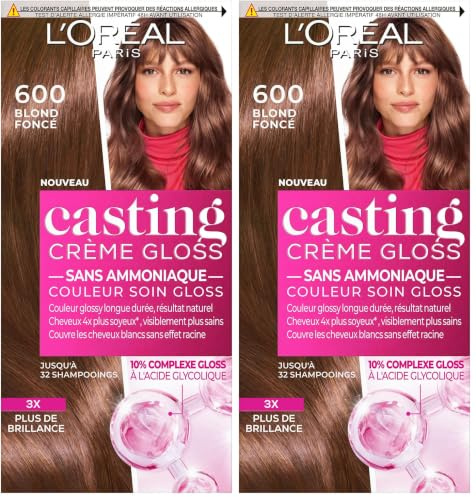 L’ORÉAL PARIS - Coloration Cheveux Semi-Permanente Ton sur Ton - Couleur Soin Gloss - Sans Ammoniaque - Casting Crème Gloss - Nuance : Blond Foncé (6.0)