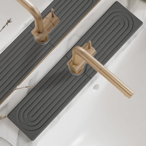 Ninnyi Kitchen Sink Splash Guard, High Absorbent Diatomite Fast Drying Stone Faucet Mat for Kitchen Sink & Bathroom Counter (40 x 10cm, Dark Gray)