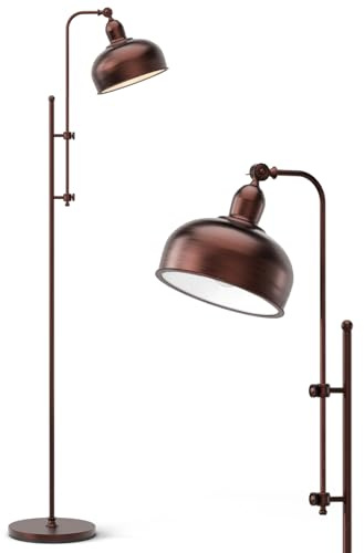 RELAX4LIFE Lampadaire sur Pied Industriel, Lampadaire Salon Bronze Rétro, Hauteur 138-166 CM, Abat-jour à Angle Ajustable, Base Stable, Douille E27, Lampe sur Pied pour Salon Chambre Bureau