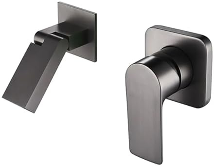Basin Faucet Brass Concealed Gunmetal Gray Tap Into The Wall Faucet Hot and Cold Concealed Folding Outlet for Bathtub, Bathroom(Grey)