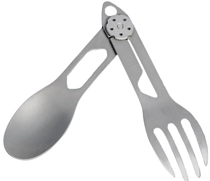 Xijobido Titanium Camping Utensils - 2-in-1 Foldable Spoon and Fork for Survival,Lightweight Camping Tableware for Outdoor Ficnic Survival Hiking Barbecues