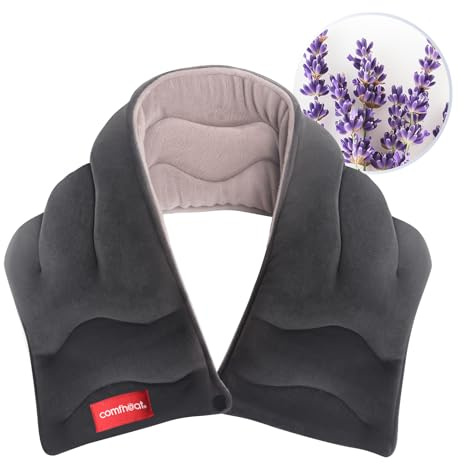Comfheat Mikrowelle Wärmekissen Nacken Für Nackenschmerzen,Feuchte Wärme | Nackenwärmer Verspannung, Wiederverwendbar, Muskelentspannend,Wärmekissen Mikrowelle Lavendel,60x13 cm,Grau