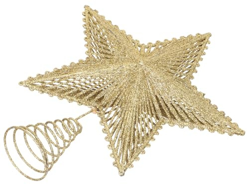 Mipcase Stella Puntale Albero di Natale Oro Decorazione Scintillante Cinque Punte Ornamento Topper per Albero Festivo Resistente e Luminoso per Casa Ufficio e Negozi