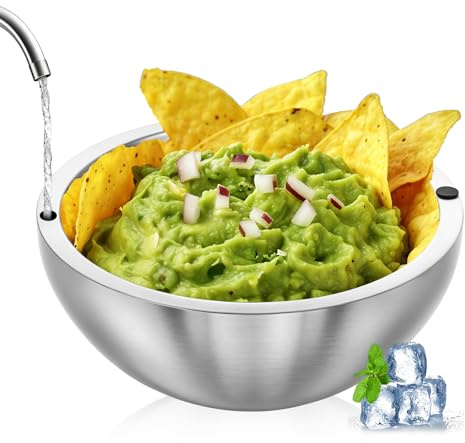 MBAIYO Dip Bowl, 35 oz Stainless Steel Large Heat Insulated Bowls Ideal for Guacamole Salsa,Double Walled Insulated Cold or Hot Serving Bowl for Parties outdoor(1,35 oz)