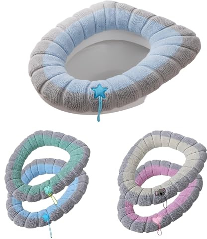 4 Pcs Padded Toilet Seat Covers, Winter Warmer Toilet Seat Cover with Handles, Warm Soft Toilet Seat Cushion, Washable Toilet Seat Covers Set