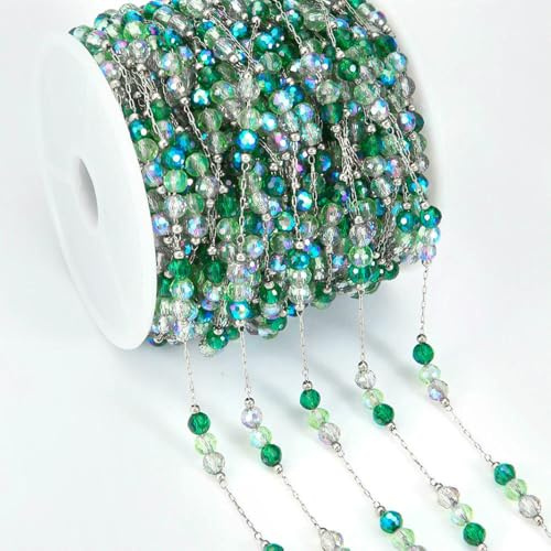 1 Meter lange Edelstahl-Kugelkette mit Farbverlauf für DIY-Armbänder, Halsketten, Kleidung und Schmuckaccessoires – Grün-Stahlfarben, 4,0 mm – 1 Meter