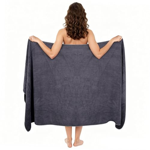 MLACXLT Badetücher Größe 90 x 180 cm – Sauna Handtuch Männer aus Mikrofaser 420 g/m², Schnelltrocknend & Leicht, Handtuch Groß für Sauna, Strand & Bad (Dunkelgrau)